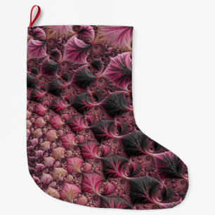 Calcetín Navideño Grande Boho Funky Ecléctico Rosa Negro Resumen Fractal