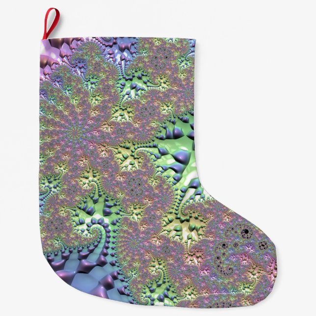 Calcetín Navideño Grande Boho Hippie Groovy brillante fractal arcoiris colo (Anverso)