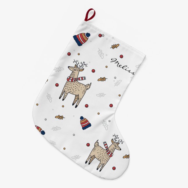 Calcetín Navideño Grande Boho, Navidades rusos, personalizado (Frente (Colgado))