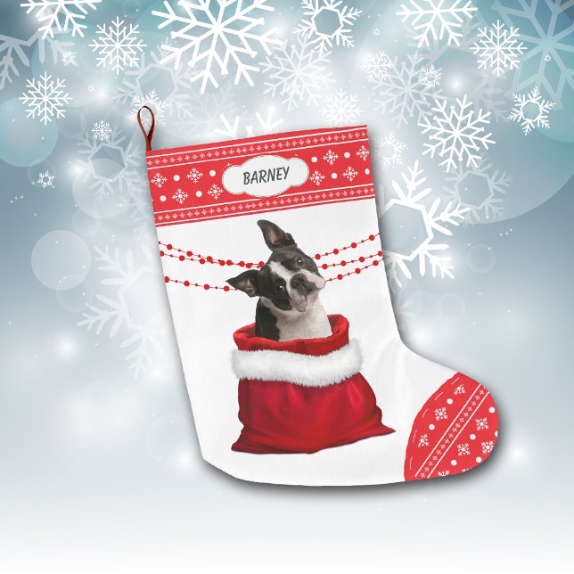 Calcetín Navideño Grande Bolsa de Regalo Cute Boston Terrier Dog Snowflake  (Subido por el creador)