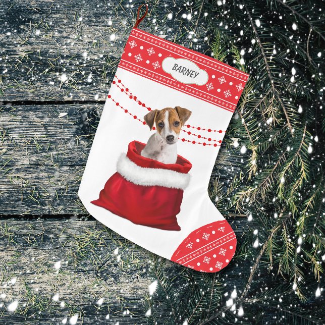 Calcetín Navideño Grande Bolsa de regalo Jack Russell Terrier Snowflake Bor (Subido por el creador)