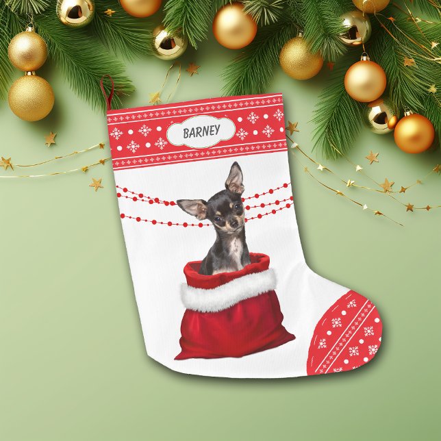 Calcetín Navideño Grande Bolsa de regalo Negro Tan Chihuahua Perro frontera (Subido por el creador)