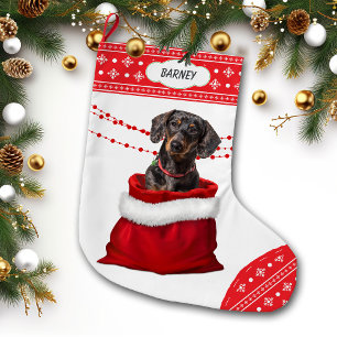 Calcetín Navideño Grande Bolsa de regalo Negro Tan Dachshund Perro borde de