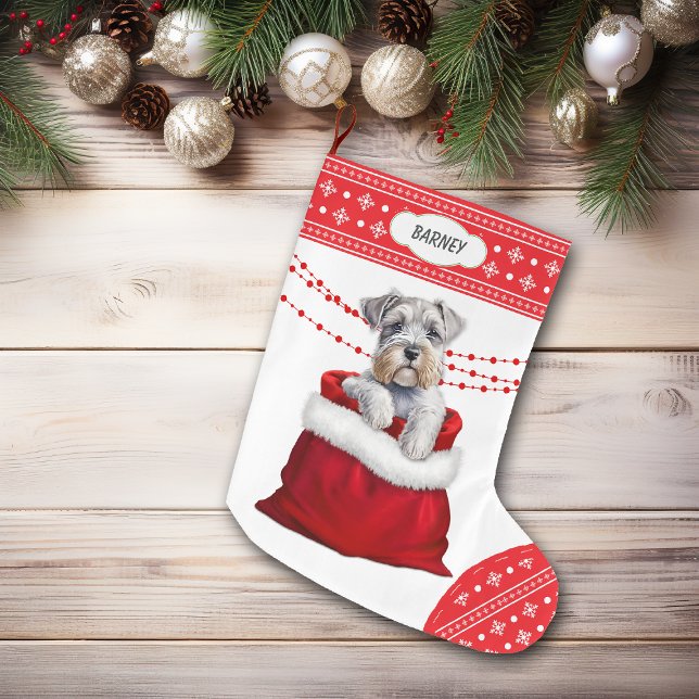 Calcetín Navideño Grande Bolsa de regalo Schnauzer Terrier Puppy Snowflake  (Subido por el creador)