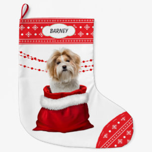 Calcetín Navideño Grande Bolsa de regalo Shih Tzu borde de copo de nieve