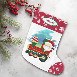 Calcetín Navideño Grande Borde de copo de nieve Santa Claus Locomotora