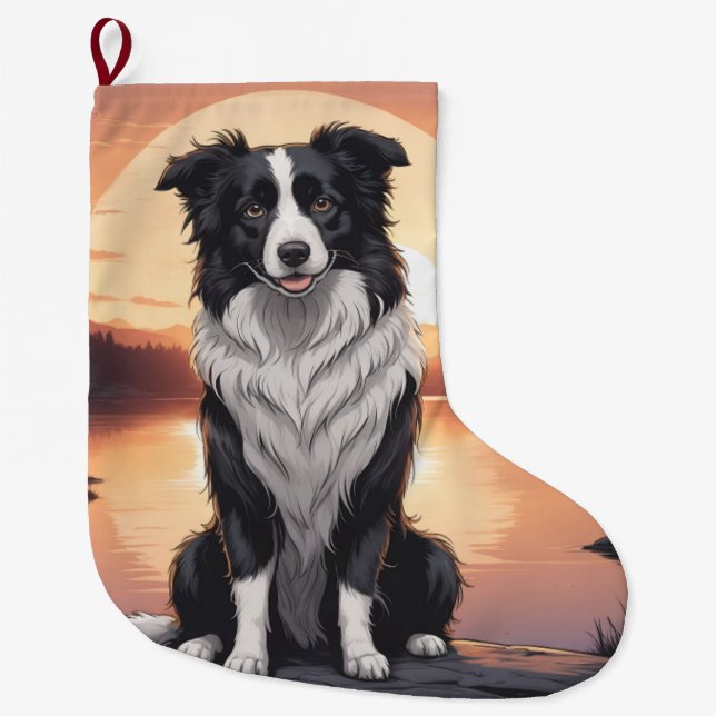 Calcetín Navideño Grande Border Collie Dog (Anverso)