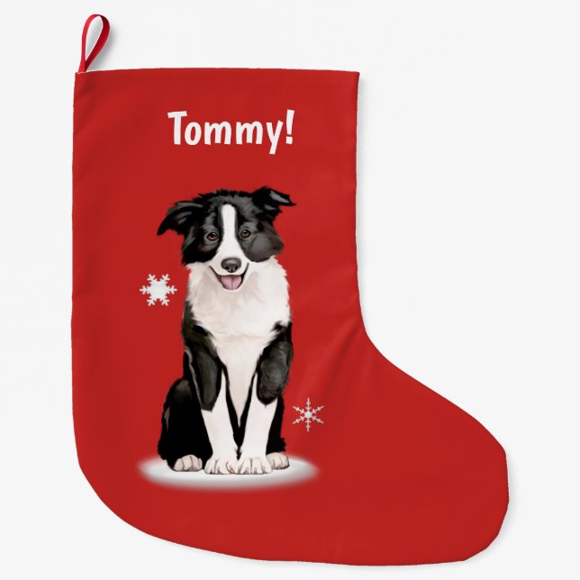 Calcetín Navideño Grande Border collie en el personalizable conocido del (Anverso)