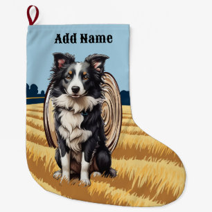 Calcetín Navideño Grande Border Collie en la granja