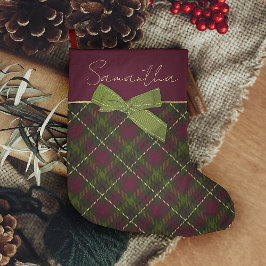 Calcetín Navideño Grande Borgoña y verde con nombre