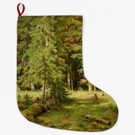 Calcetín Navideño Grande Bosque ruso (paisaje rústico) (Green Woods)