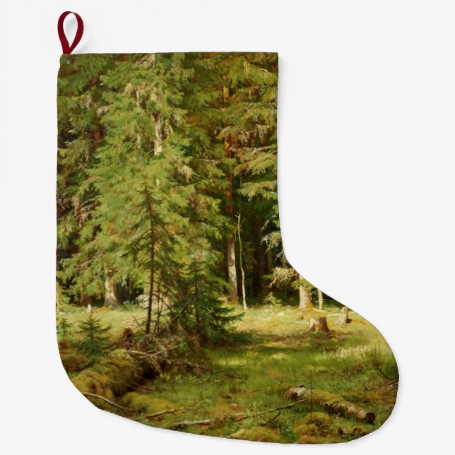 Calcetín Navideño Grande Bosque ruso (paisaje rústico) (Green Woods) (Anverso)