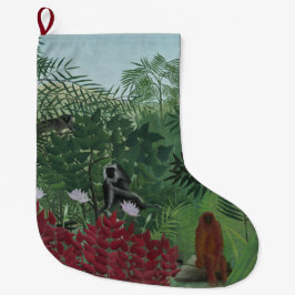 Calcetín Navideño Grande Bosque tropical con simios y serpientes (Rousseau)