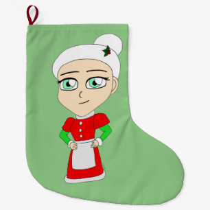 Calcetín Navideño Grande botón chibi mrs claus