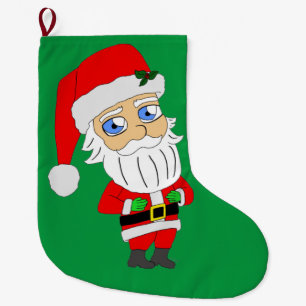 Calcetín Navideño Grande botón chibi santa claus