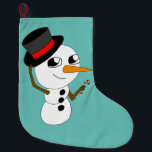 Calcetín Navideño Grande botón chibi smowman<br><div class="desc">Un hombre de nieve chibi dándole una propina a su gorra</div>