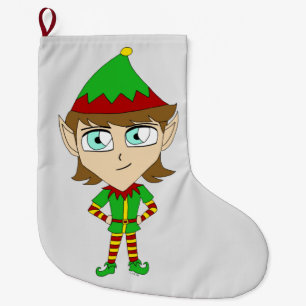 Calcetín Navideño Grande botón de elfo de chibi