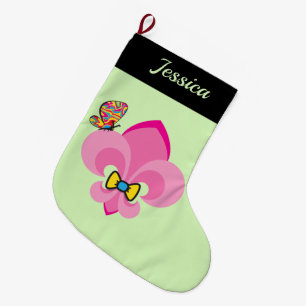 Calcetín Navideño Grande Bow Tied Fleur De Lis con mariposa