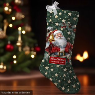Calcetín Navideño Grande Brillante Santa Vieja con nombre personalizado