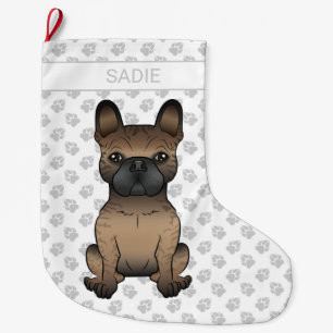 Calcetín Navideño Grande Brindle Bulldog francés / Frenchie Cute Dog & Name