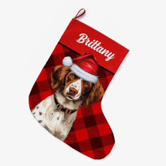 Calcetín Navideño Grande Brittany Spaniel Red Buffalo Jugado Personalizado