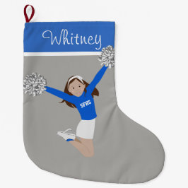 Calcetín Navideño Grande Brunette animadora en blanco y azul