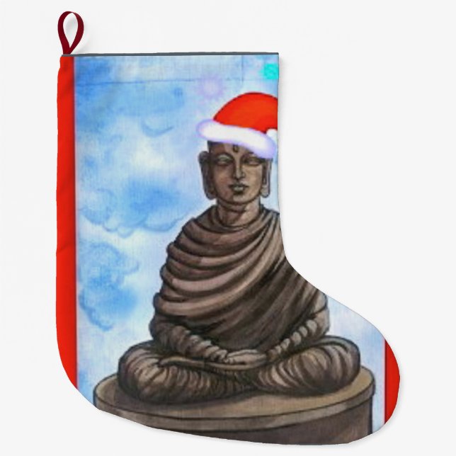 Calcetín Navideño Grande Buddhism - Buda - Felices Navidad (Anverso)