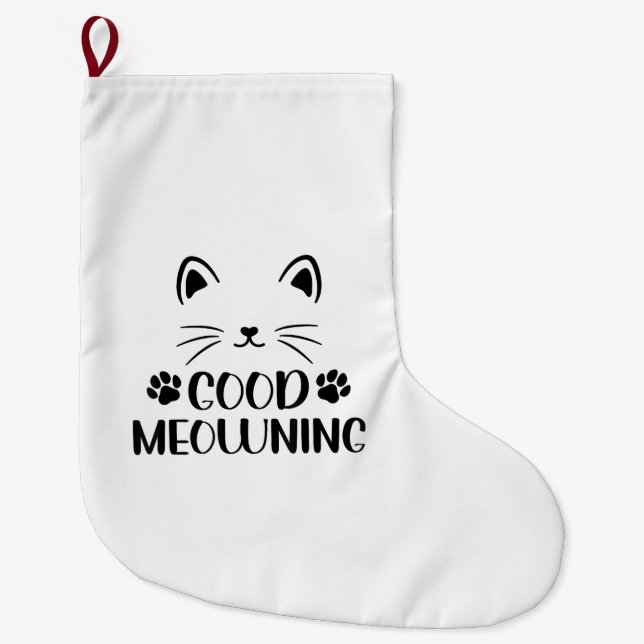 Calcetín Navideño Grande Buenos Meowning Cute Tee Gráfico Para Gato (Anverso)