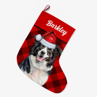 Calcetín Navideño Grande Búfalo rojo del collie fronterizo con nombre de pe