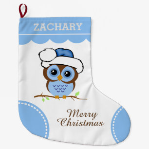 Calcetín Navideño Grande Búho azul del navidad