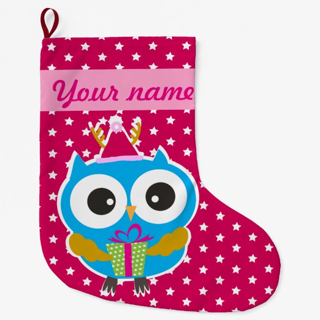 Calcetín Navideño Grande Búho del navidad (Anverso)