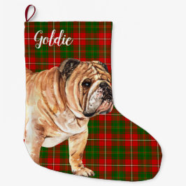 Calcetín Navideño Grande Bulldog de acuarela personalizado