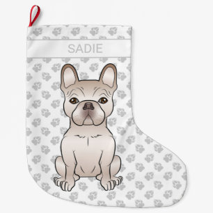 Calcetín Navideño Grande Bulldog Francés crema / Frenchie con patas y nombr