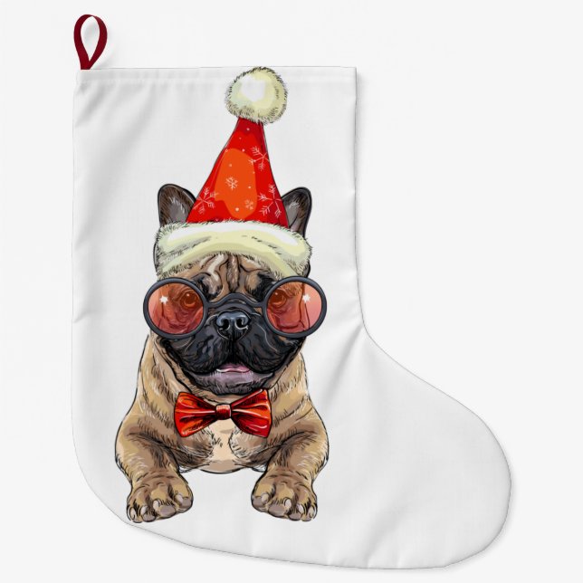 Calcetín Navideño Grande bulldog francés navidades (Anverso)