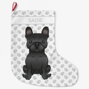 Calcetín Navideño Grande Bulldog Francés Negro / Frenchie Perro de Dibujos 