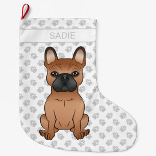 Calcetín Navideño Grande Bulldog Francés Rojo / Frenchie Perro de Dibujos A