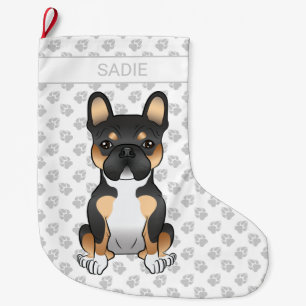 Calcetín Navideño Grande Bulldog francés tricolor negro Perro francés y nom