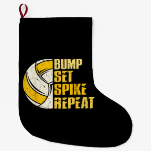 Calcetín Navideño Grande Bump Set Spike Repetir Voleibol Divertido