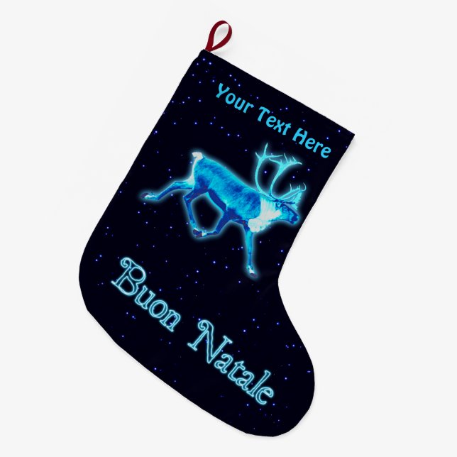 Calcetín Navideño Grande Buon Natale - Blue Caribou (reno) (Frente (Colgado))