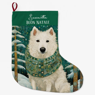 Calcetín Navideño Grande Buon Natale italiano personalizado Lobo Blanco