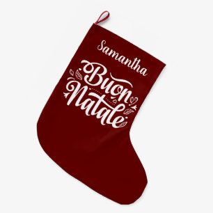 Calcetín Navideño Grande Buon Natale Navidad Roja Italiana