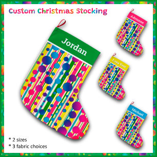 Calcetín Navideño Grande [Burbujas Beatnik] Punto de Polka Retro Verde tach