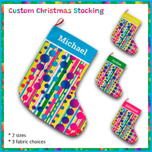 Calcetín Navideño Grande [Burbujas Beatnik] Punto Polka Retro Azul tachado
