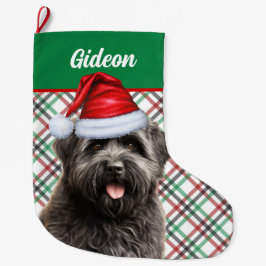 Calcetín Navideño Grande Buvier des Flandres Dog Plaid personalizado