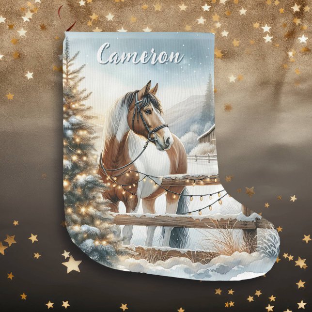 Calcetín Navideño Grande Caballo blanco y marrón de bonito personalizado (Subido por el creador)