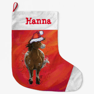 Calcetín Navideño Grande Caballo CuteAppaloosa en Santa Hat en rojo