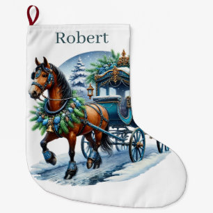 Calcetín Navideño Grande Caballo de Navidad azul agregar nombre