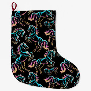 Calcetín Navideño Grande Caballo Luz de Neón Glitch Estilo Retro