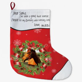 Calcetín Navideño Grande Caballo Querido Santa tu foto Nombre redondo Marco