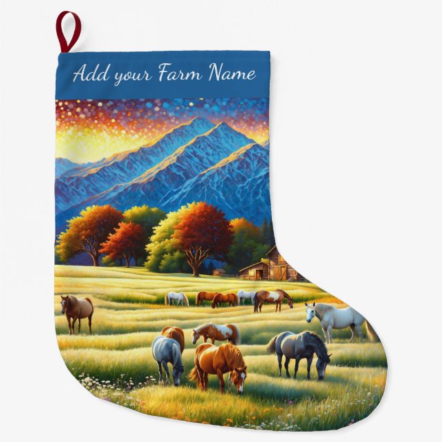 Calcetín Navideño Grande Caballos en la granja (Anverso)